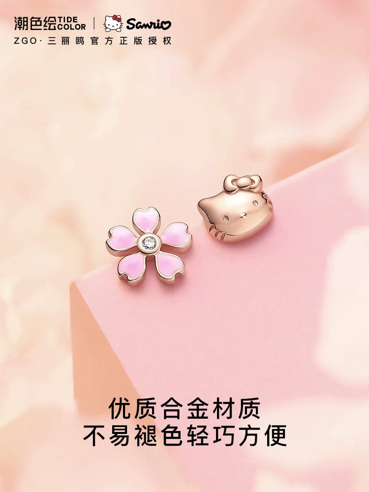 Hello Kitty Sakura Asymmmetrical 925 Sterling Silver Stud Earrings