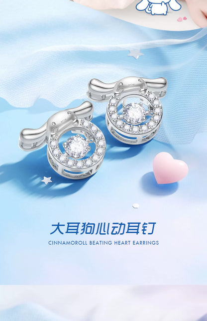 Cinnamoroll Beating Heart Zircon 925 Sterling Silver Stud Earrings