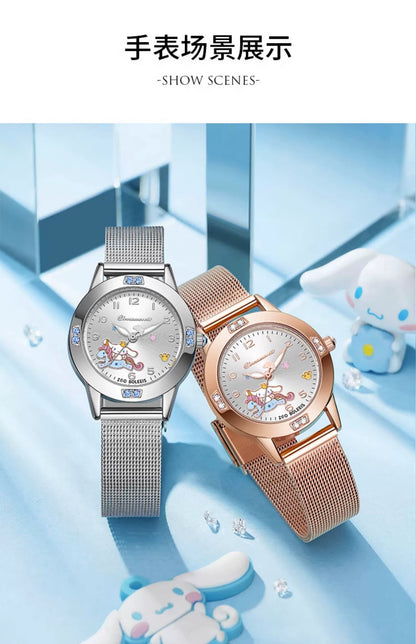 Cinnamoroll/Hello Kitty Crystal Quartz Watch Stainless Steel 30M Waterproof