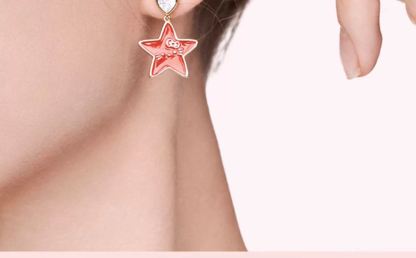 Hello Kitty Heart Star Zircon 915 Sterling Silver Earrings