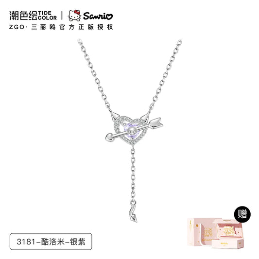 Kuromi Purple Heart & Arrow 925 Sterling Silver Necklace