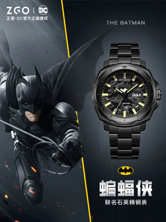 Batman Sports Quartz Men's Watch Stainless Steel 50M Waterproof Glow in the Dark