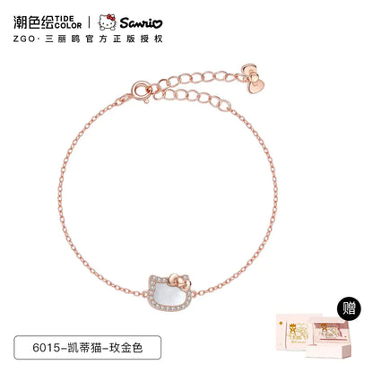 Hello Kitty Rose Gold Pearl Shell 925 Sterling Silver Bracelet