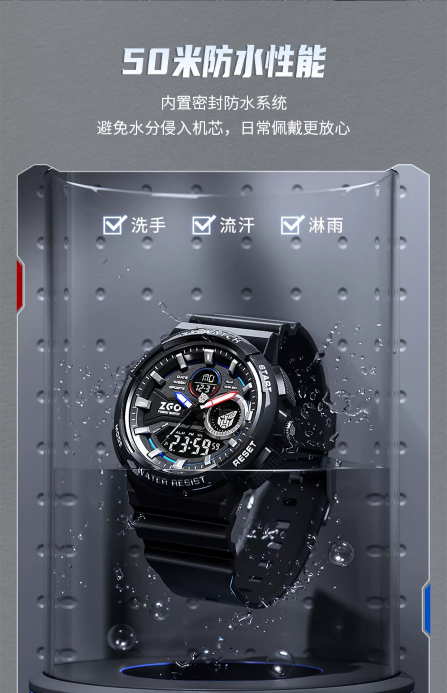 Transformers Sports Watch Stainless Steel 50M Waterproof Glow in the Dark