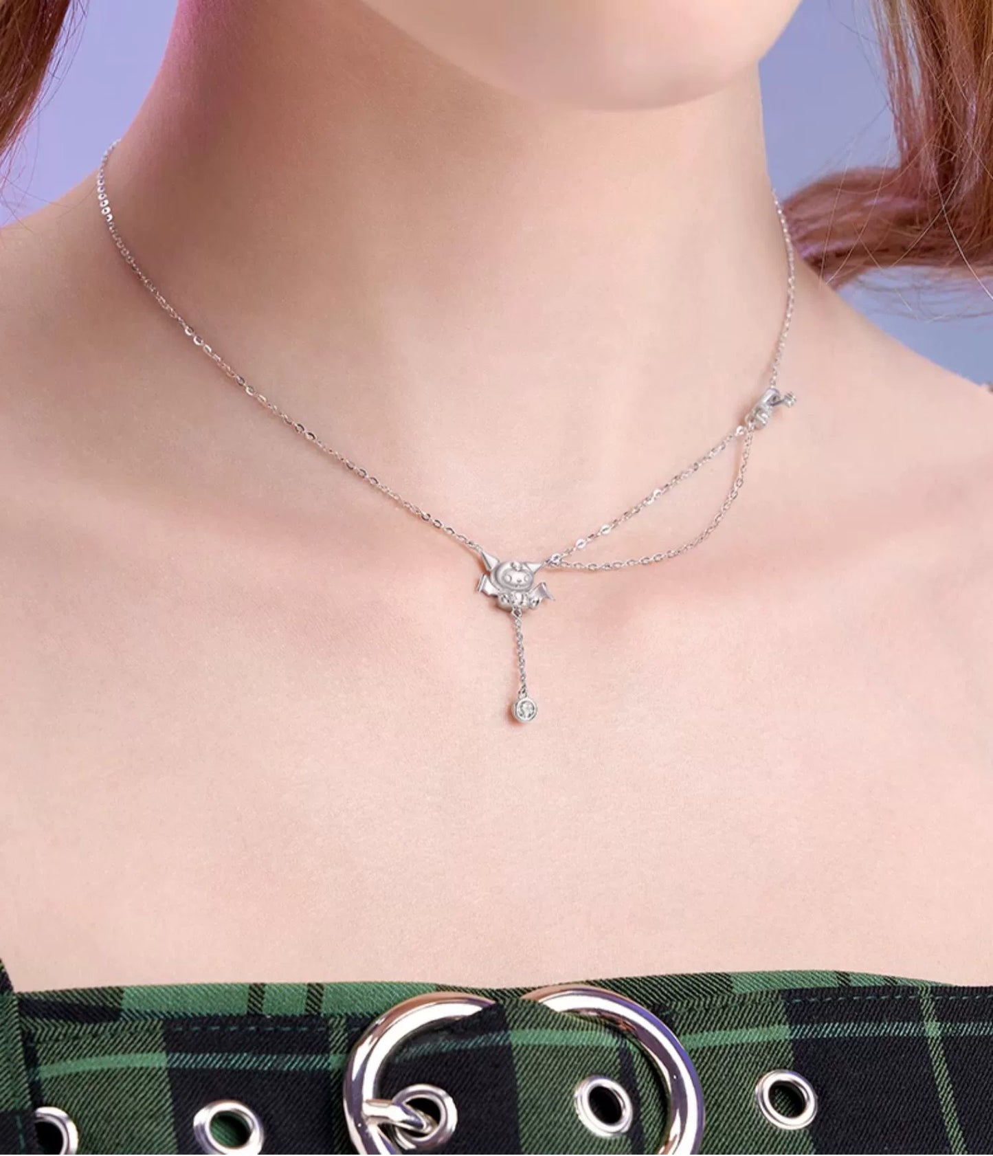 Kuromi Heart & Arrow Zircon 925 Sterling Silver Necklace