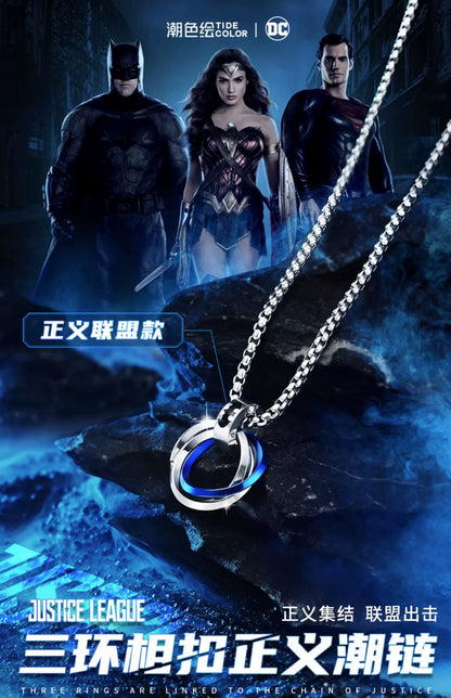 Justice League 3-Rings Titanium Steel Necklace