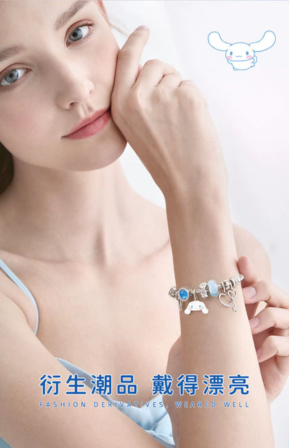 Cinnamoroll Blue Glaze Planet Key Heart Zircon 18K Gold Plated Copper Bracelet