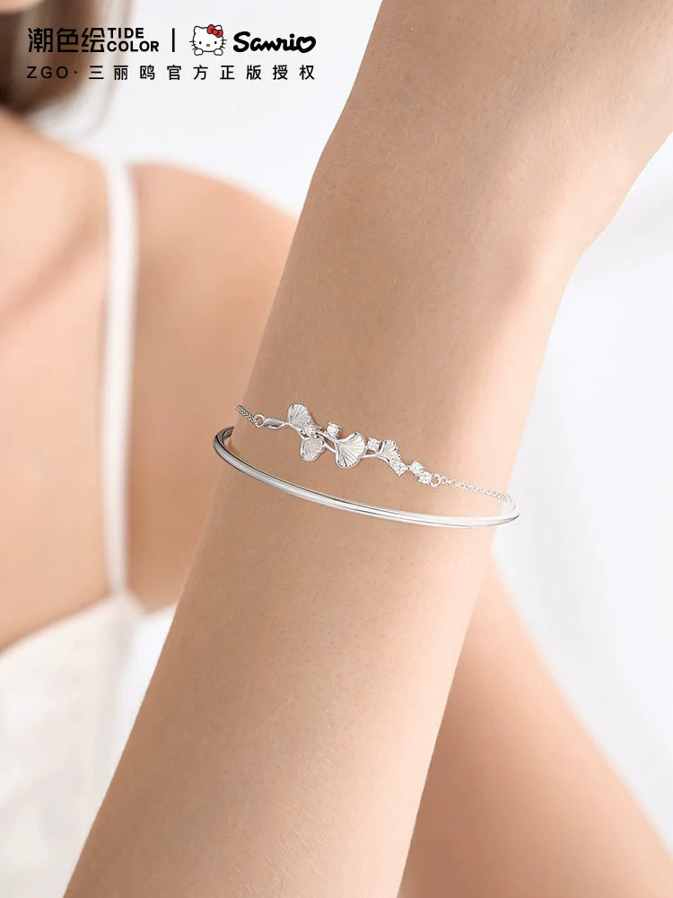 Ginkgo Leaf Double Chain 925 Sterling Silver Bracelet