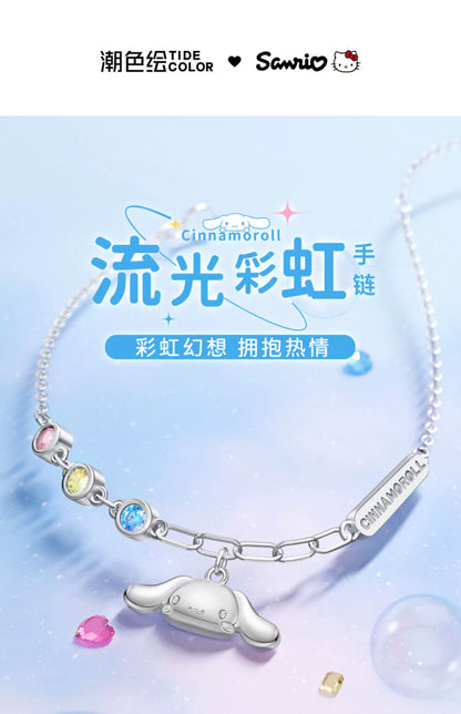 Cinnamoroll Red Yellow Blue Zircon 925 Sterling Silver Bracelet