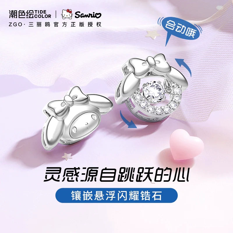 My Melody Beating Heart Zircon 925 Sterling Silver Stud Earrings