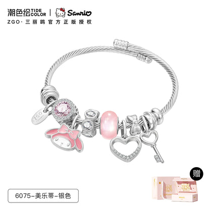 My Melody Pink Glaze Planet Key Heart Zircon 18K Gold Plated Copper Bracelet