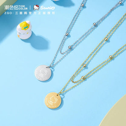 Hello Kitty Gold/Silver Coin Double Chain Titanium Steel Necklace