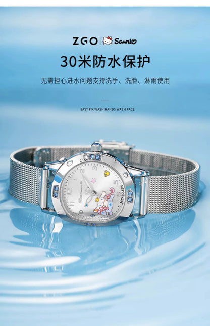 Cinnamoroll/Hello Kitty Crystal Quartz Watch Stainless Steel 30M Waterproof