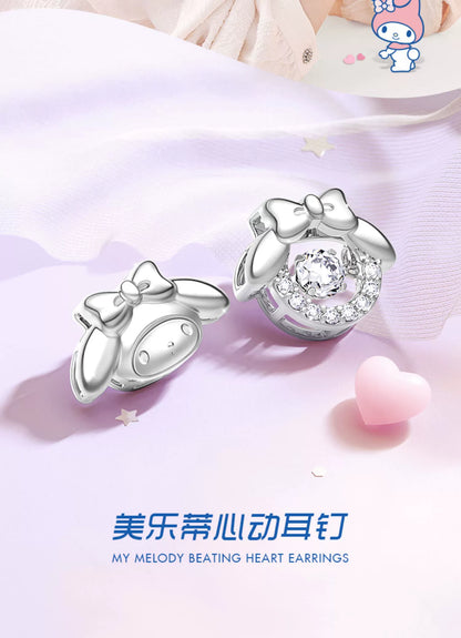 My Melody Beating Heart Zircon 925 Sterling Silver Stud Earrings