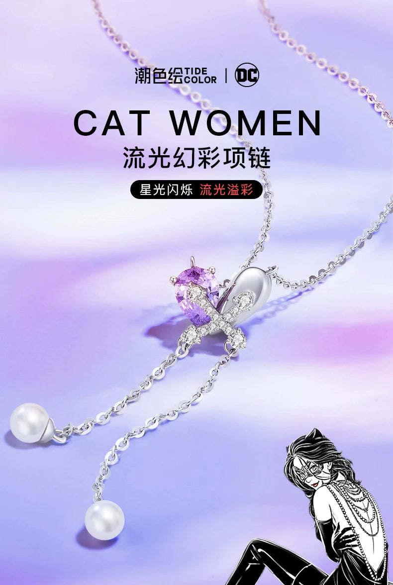 Catwoman Purple Heart Pearl 925 Sterling Silver Necklace