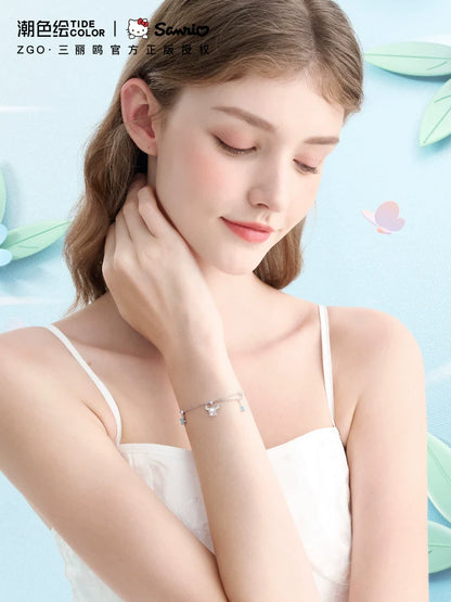 Cinnamoroll 5-Petal Flower 925 Sterling Silver Bracelet