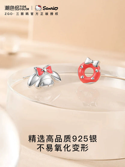 My Melody Doughnut Asymmetrical 925 Sterling Silver Stud Earrings