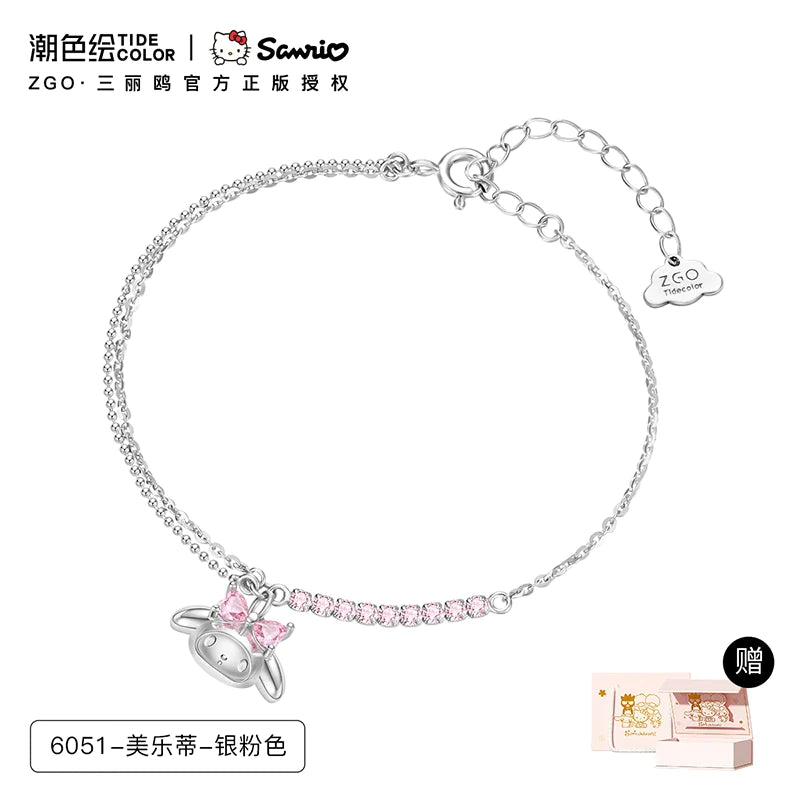 My Melody Pink Heart Zircon 925 Sterling Silver Bracelet