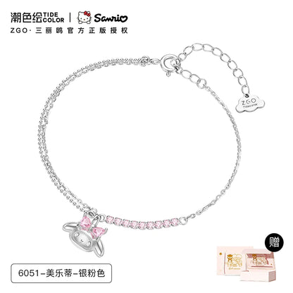 My Melody Pink Heart Zircon 925 Sterling Silver Bracelet