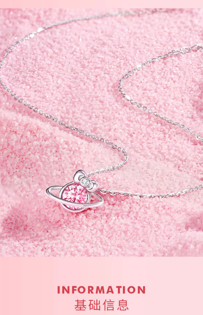 Hello Kitty Peach Pink Planet 925 Sterling Silver Necklace