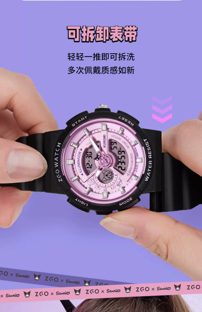 Kuromi Black Purple Sports Watch 50 Meter Waterproof Glow in the Dark