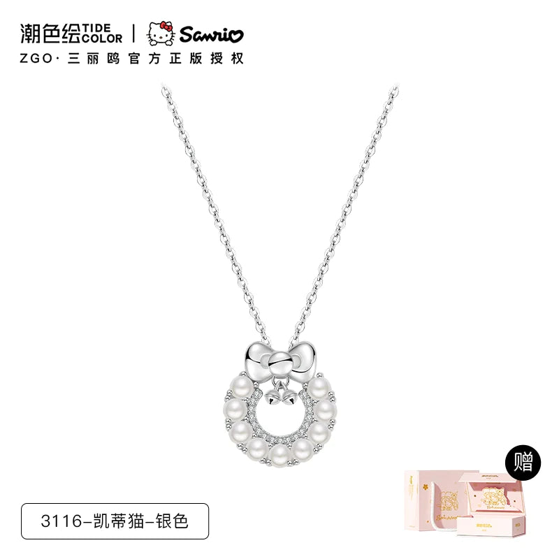 Hello Kitty Pearl Bell 925 Sterling Silver Necklace