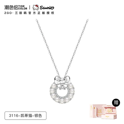 Hello Kitty Pearl Bell 925 Sterling Silver Necklace