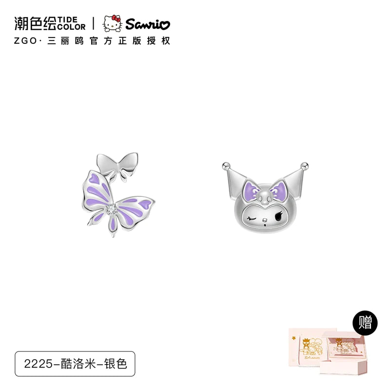 Kuromi Butterfly Asymmetrical 925 Sterling Silver Stud Earrings