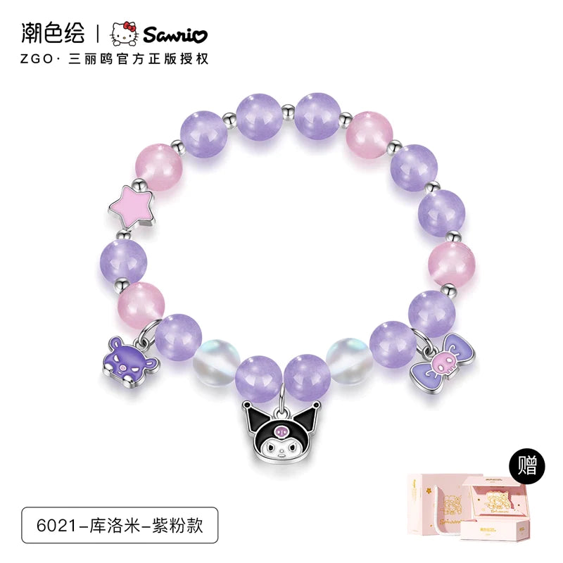 Kuromi Pink Black Purple Crystal Agate Bracelet