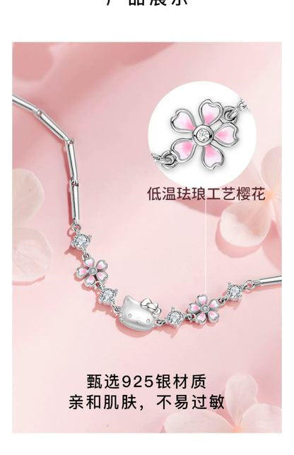 Hello Kitty Sakura Zircon 925 Sterling Silver Bracelet