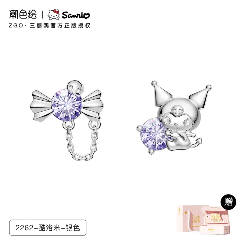 Kuromi Purple Candy Asymmetrical 925 Sterling Silver Earrings