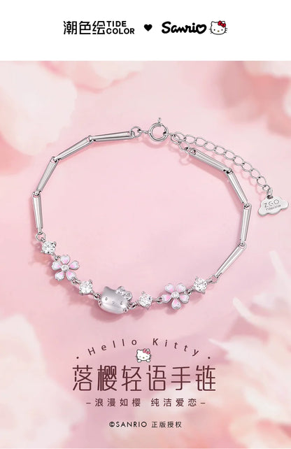 Hello Kitty Sakura Zircon 925 Sterling Silver Bracelet