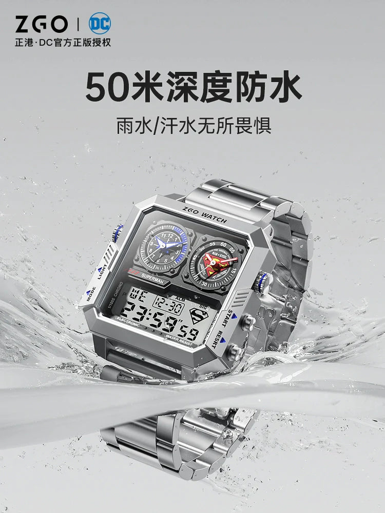 Superman Stainless Steel Smart Sports Watch 50M Waterproof Glow in the Dark