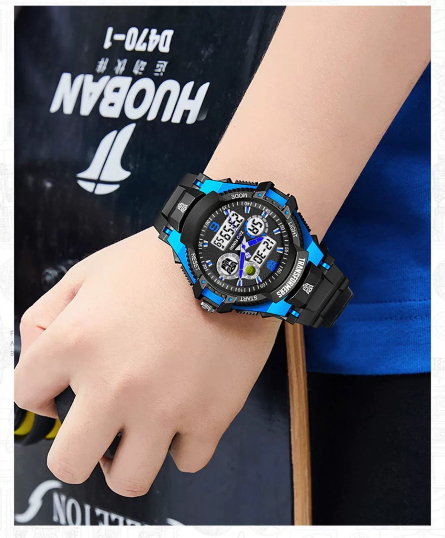 Transformers Children's Sports Electric Watch 50M Waterproof Glow in the Dark