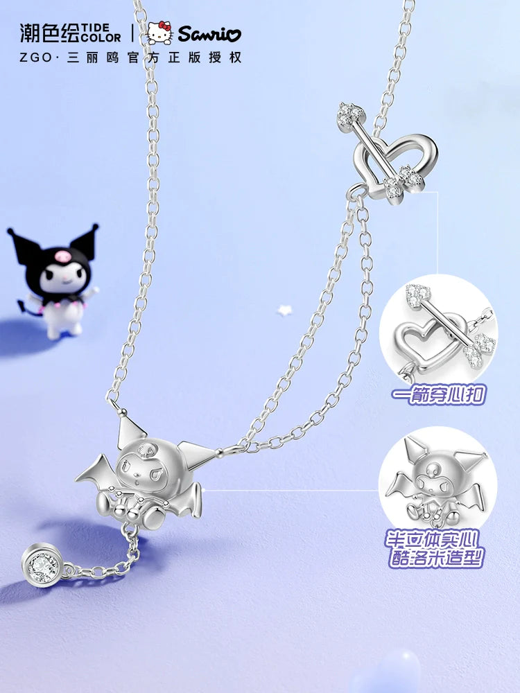 Kuromi Heart & Arrow Zircon 925 Sterling Silver Necklace