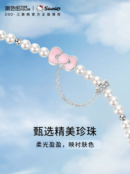 Hello Kitty Bow Pearl 925 Sterling Silver Bracelet