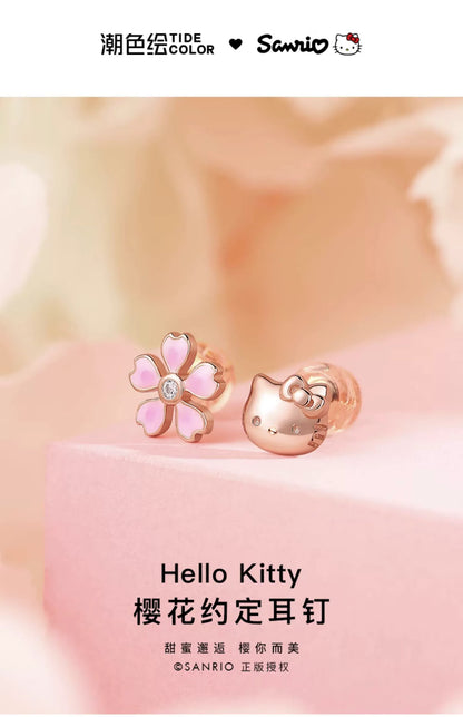 Hello Kitty Sakura Asymmmetrical 925 Sterling Silver Stud Earrings