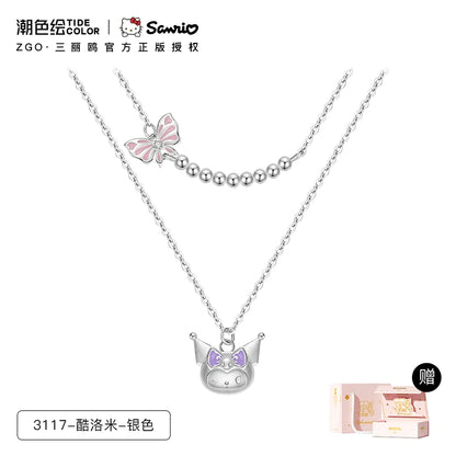 Kuromi Butterfly Double Chain 925 Sterling Silver Necklace