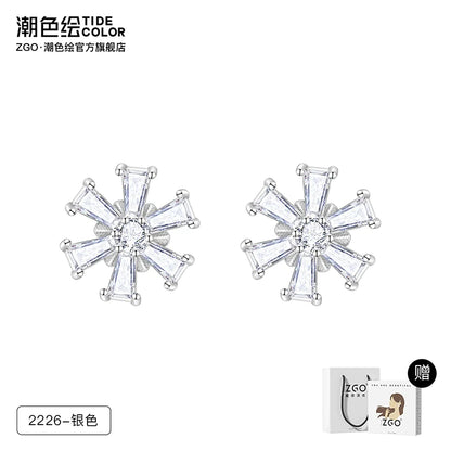 Dancing Snowflake Zircon 925 Sterling Silver Stud Earrings