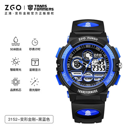 Transformers Children's Sports Electric Watch 50M Waterproof Glow in the Dark