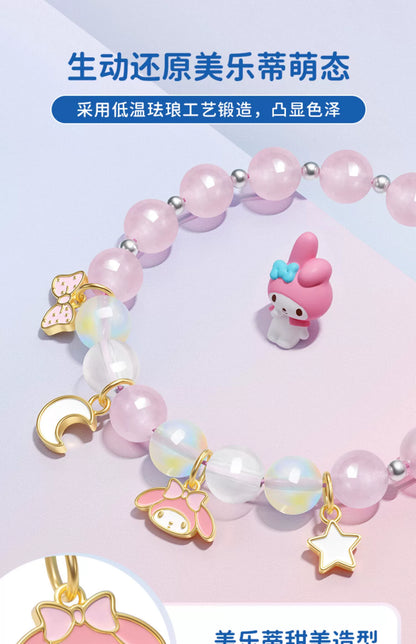 My Melody Star Moon Bow Pink White Crystal Moonstone Bracelet