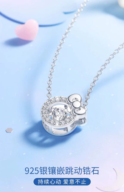 Hello Kitty Beating Heart Zircon 925 Sterling Silver Necklace