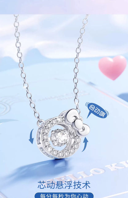 Hello Kitty Beating Heart Zircon 925 Sterling Silver Necklace