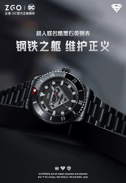 Superman Stainless Steel Mechanical Quartz Men's Watch 50M Waterproof Glow in the Dark