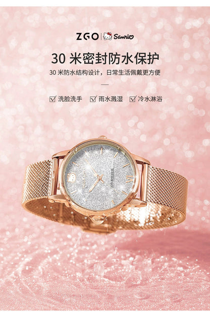 Hello Kitty/Cinnamoroll Crystal Quartz Watch Stainless Steel 30M Waterproof Glow in the Dark