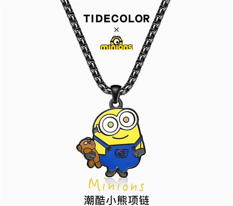 Minions Teddy Bear Black Titanium Steel Necklace