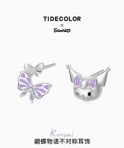 Kuromi Butterfly Asymmetrical 925 Sterling Silver Stud Earrings