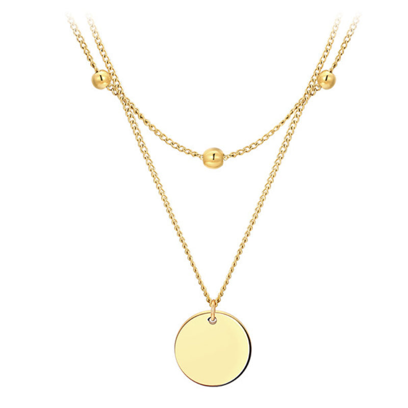 Gold Coin Double Chain Titanium Steel Necklace