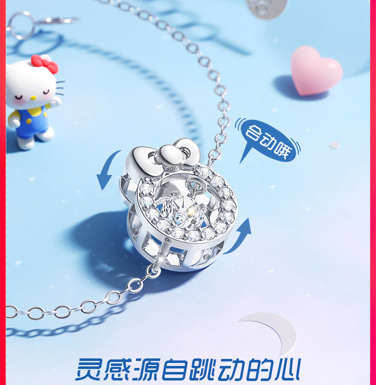 Hello Kitty Beating Heart Zircon 925 Sterling Silver Bracelet