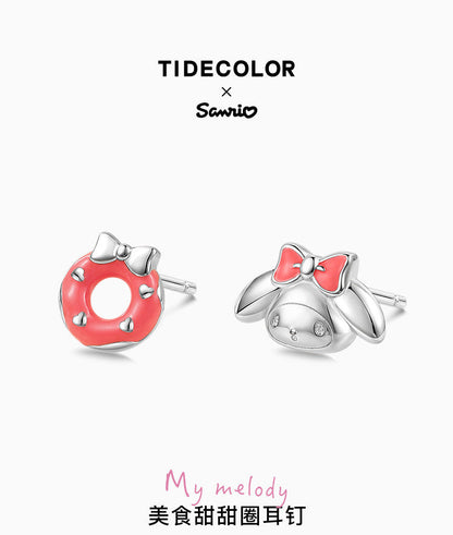 My Melody Doughnut Asymmetrical 925 Sterling Silver Stud Earrings